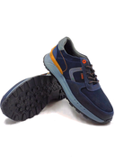 Sneakers de cuero para hombre San Polos modelo 3684 en color azul y gris con suela blanca.