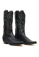 Botas Texanas de Cuero para Hombre San Polos BTH002 en color negro sobre fondo blanco.